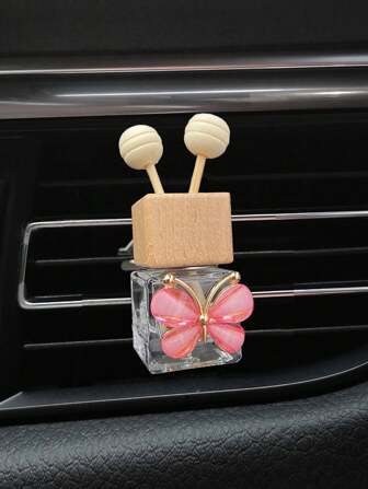 1pc Cute Car Air Vent Butterfly Decoration Fragrance Bottle Empty Diffuser, Square Aromatherapy Container, Car Interior Decor
