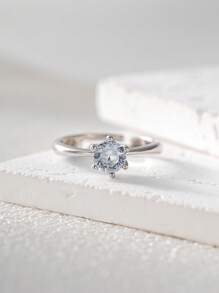 1 件单石仿水钻订婚戒指，带戒指盒，单颗 CZ（方晶锆石）女士结婚周年纪念戒指，精致白金镀铂金可调节戒指，浪漫闪亮戒指，带珠宝礼盒 - 白金 - 查看 4