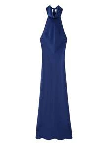Silk-Like Halter Neck Dress DS00989CC - Blue - View 1