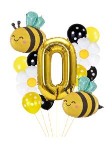 13pcs/Set 32 Inch Gold/Black 0-9 Number Balloons, Giant Bee Shaped Foil Balloon, Daisy/White Flower Balloons (Approx. 42cm Diameter), 12 Inch Yellow/Black Polka Dot Balloons, Creating A Dreamy Bee-Themed Party For Birthday Celebration, Spring Outdoor Party, Business Events, Etc.