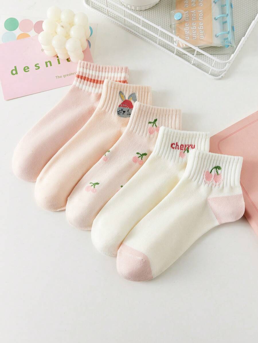 5 cặp Của phụ nữ Dễ thương Trái cây Mô hình Màu hồng Tất mắt cá chân - Nhiều màu - Xem 1