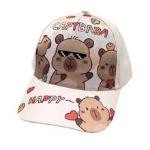 Gorra de béisbol de poliéster 100% con estampado de Capibara de dibujos animados para niños, ajustable con cierre a presión, protección solar, para uso en todas las estaciones, en color rosa para niños de 3 a 8 años, uso diario, vuelta al colegio, homecoming, regalo festivo
