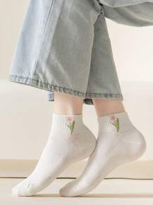 5 pares de calcetines de mujer para primavera y verano, con diseño de flores de tulipán y estilo simple y moderno, suaves, transpirables y con absorción de sudor, para uso diario y deportivo de corta longitud