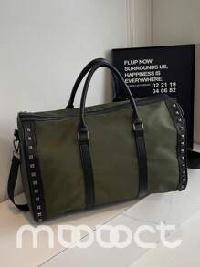 MDODO 1pc Contrast Color Nylon Material Tote Bag, Women Casual Large Capacity Gym/Yoga Bag, Embroidered Logo, Lemon Decor, Double Handle Design, Zipper Closure, Detachable Adjustable Strap For Shoulder Use, Suitable For Sports, Travel, Yoga Sports Bag Sport Bag Holiday Travel Bag Gym Bag Bicycle For Outdoor Fishing Running Camping Hiking - Multicolor - View 5