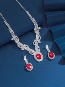 3pcs Claw Chain Flower Zirconia Pendant Necklace And Earrings Set
