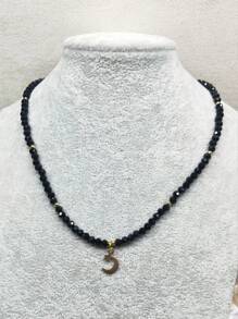 1 件 4 毫米刻面黑水晶星星、月亮吊坠项链，适合女士，时尚、可爱、百搭，适合日常佩戴 - 黑色 - 查看 2