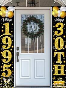 1 Set Black & Gold Glitter Birthday Porch Banner - 70.8 X 11.8 Inches, Multiple Age Ranges (16/18/20-80 Years Old) Porch Sign, For Birthday Party Decor, Outdoor Porch Backdrop, And Gifts