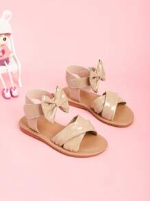 Sandalias planas casuales y de moda con lazo bonito de color albaricoque para niñas, zapatos de princesa para la playa para uso diario, primavera/verano
