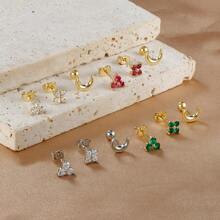 Set de cercei cu piercing pentru cartilaj din oțel inoxidabil placat cu aur de 18K pentru femei, mini zirconiu, moon Helix, cercei tragus, bijuterii de modă