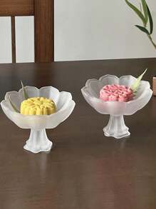 1pc/4pcs Chinese Style High-Footed Tea Pastry Plate Lotus Frosted Glass Dish Cake Plate Afternoon Tea Dessert Plate Exquisite Tray Small Dessert DishSchool Supplies,Christmas Gift