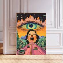 1 Stück dekorative hängende Malerei, gerahmtes dekoratives Gemälde, Poster, Wandkunst, Vintage Acid Highway Leinwandkunst, retro surreale Wanddekoration mit Allsehendem Auge, perfekt für Wohnzimmer, Schlafzimmer, Büro Zuhause