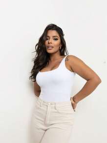 Kit 3 Body Bory Bori Women's Jumpsuit Square Neck Tank Top Thick Strap Winter Colors Suplex Double Layer Basic Travel Party Gift Beach Immediate Shipping Black Beige Brown Gray - 黑白/淺藍 - 查看 3