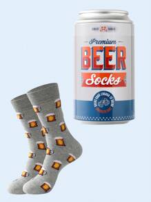 1 par de calcetines de media pantorrilla para mujeres con diseño creativo de lata de cerveza gris, suaves y transpirables, diseño simple y elegante, adecuados para el hogar, salidas, fiestas, regalos para familiares y amigos, calcetines unisex para todas las estaciones