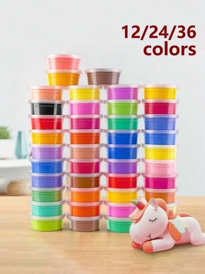 12/24/36pcs Lightweight Polymer Clay, Boxed Colored Clay, DIY Modeling Clay Set, Space Mud, Snowflake Clay, 12/24/36 Colors Optional, Bubble Clay, Student Art Creation, Quick Drying & Moldable, Space Clay, Nice Shaping, Random Colors (3 Knives/Forks Included)