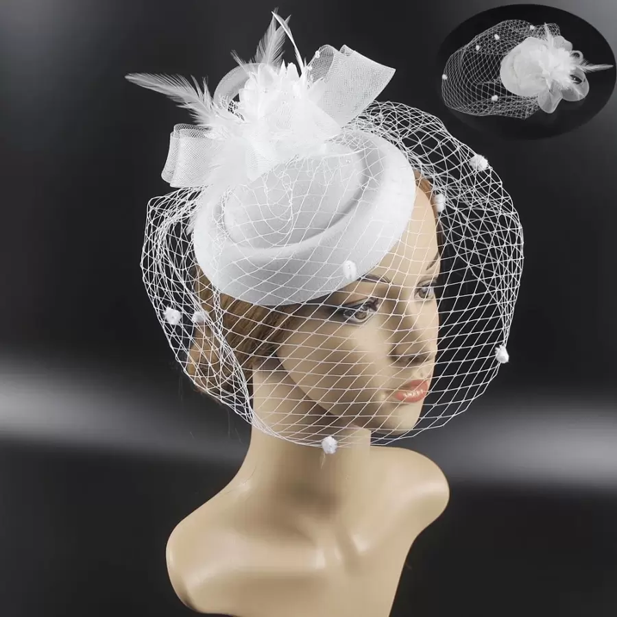 20s 50s Vintage Style Pillbox Hat Fascinators For Women, Tea Party Hat With Feather Net Mesh Veil Headband Halloween