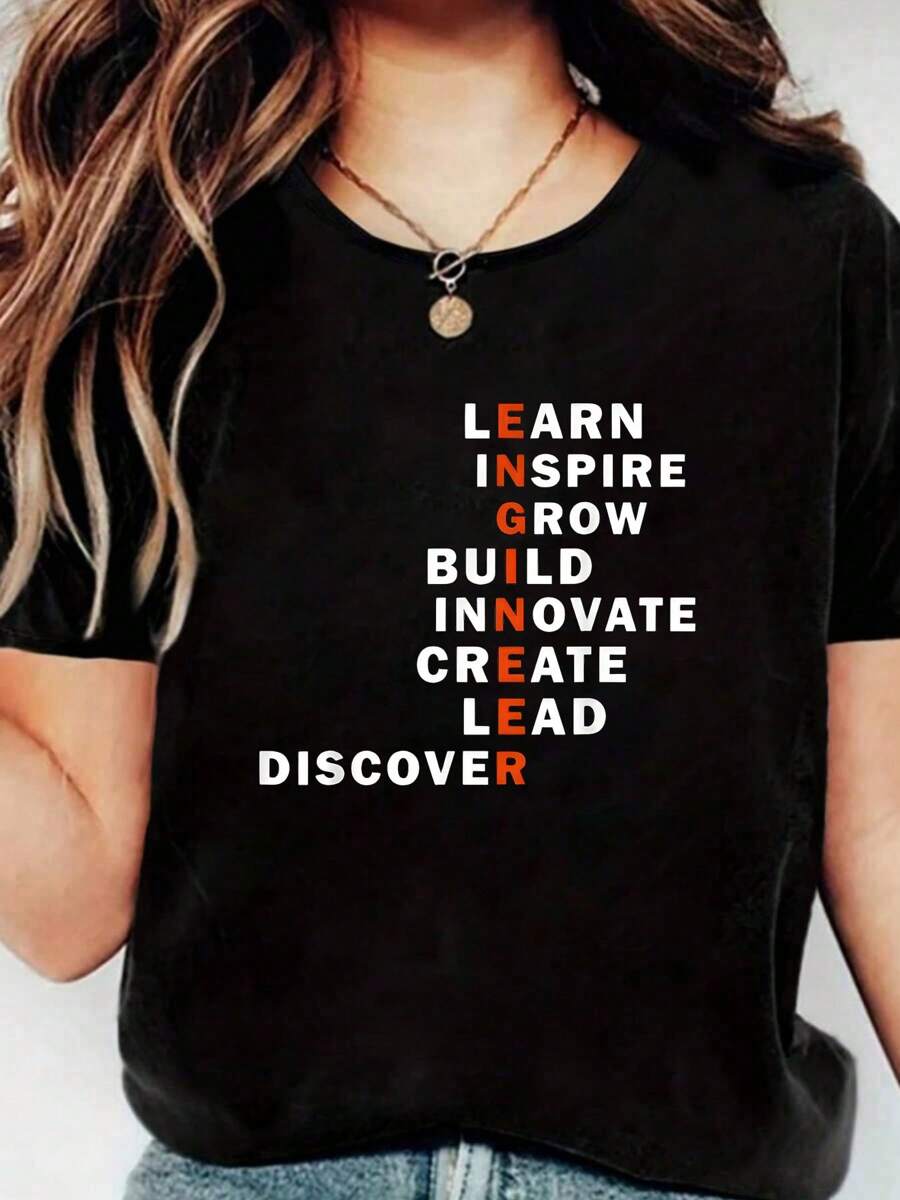 Funny Engineer T Shirt-Engineer Traits For Women M, Short Sleeve Crew Neck Shirt,Cotton Top For Women - 黑色 - 查看 1