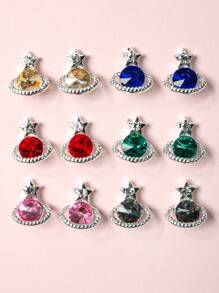 Set de 12 pegatinas de arte de uñas con diseño de planetas de aleación coloridos, accesorios de decoración con patrones de estrellas/Saturno/planetas, decoración de pentágono 3D de planeta, color metálico Y2K, suministros de uñas con gemas y dijes de aleación