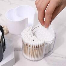 1pc Dual Compartment Round Makeup Remover Pad & Clean Swab Holder -  Bathroom Desktop Organizer Storage Container, Canisters Bathroom Accessories Back To School
