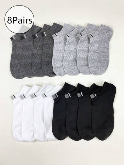 1 Pair/8 Pairs Men's Plaid Black & White Ankle Socks, Basic Style For Spring & Summer