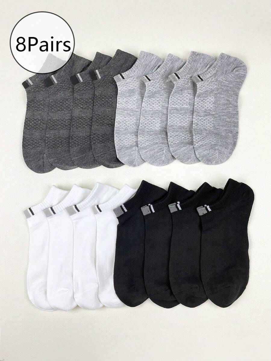 1 Pair/8 Pairs Men's Plaid Black & White Ankle Socks, Basic Style For Spring & Summer - Black and White - View 1