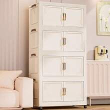 Foldable Multi-Tier Storage Box, Double Door Storage Cabinet For Clothes, Books, Snacks In Bedroom, Living Room, Cream Color