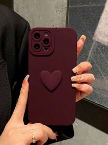 情人节 1 件秋冬产品，时尚勃艮第哑光防震全覆盖手机壳，勃艮第 3D 心形设计，奢华风格兼容 iPhone16、15、15Pro、15ProMax、14、13、12、11、XsMAX 系列防水防摔防刮 - 酒紅色 - 查看 3