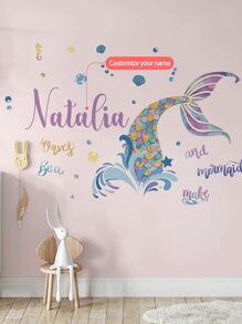 [Aangepaste kinderkamerdecoratie] Gepersonaliseerde muursticker met cartoon zeedieren + aangepaste babynaam als herdenkingssticker, geschikt voor kinderkamer, verjaardag, babyshower, kleuterschooldecoratie (verwijderbare sticker)
