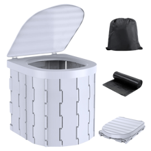 便携式露营马桶，成人便携式马桶，成人便携式陶瓷马桶，可折叠防水便携式陶瓷马桶，适用于露营、汽车、水桶、旅行、户外、徒步、度假、船上、海滩、帐篷（黑色和灰色可选）浴室用品 浴室工具