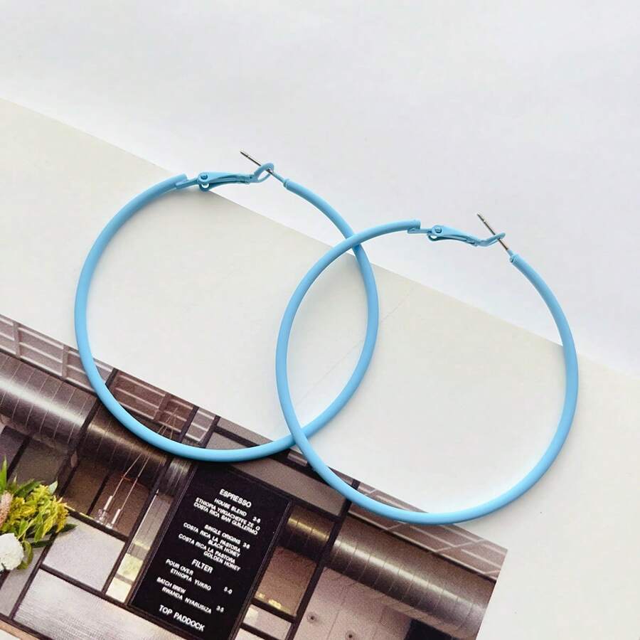 Pendientes redondos grandes y coloridos, exagerados, de moda y versátiles - Azul - Ver 1