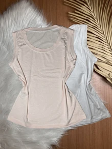 Kit With 2 Women's Tank Tops In Plain Vicolycra Mesh, Closed, Thick Straps On - White and Pink B. - View 1