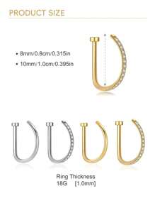 2 Pieces/1-Piece Fashion Nose Rings, Gold And Silver Stainless Steel Nose Rings, Non-Piercing Design Fake Nose Rings, Punk Style, Hip Hop Style, D-Shaped Nose Rings, Crystal Nose Rings, Zirconia-Inlaid Fake Nose Rings