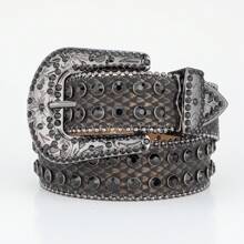 Rhinestone Belt, Western Cowboy Street Fashion Shiny Crystal Diamond Studded Luxury Leather Belt For Men And Women, Sparkling Zinc Alloy Rhinestone Belt, All Season Casual, Business, Boyfriend Husband Father Dad Men Gift, Daily Wear, Fashion, Teen, Outdoor, Vacation, Athletic, Travel, Street, Boho, Vintage Fall, Autumn, Halloween Autumn-Winter Accessories,Suitable For Teens, Youth,Men,Casual, Outdoor, Athletic, Vacation, Graduation Gifts, Birthday, Daily Wear - White - View 6