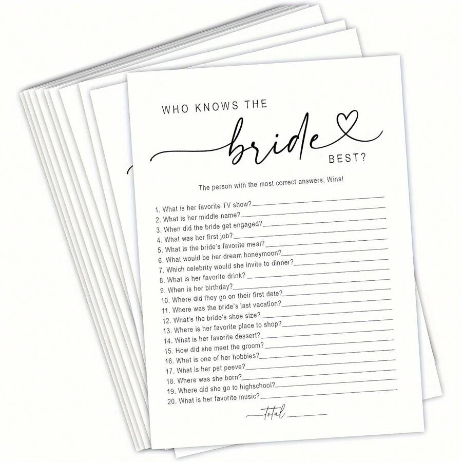 Who Knows The Bride Best? Card - Perfect For Bridal Showers, Bachelor's Parties And Wedding Fun Events Gifts Birthday Graduation