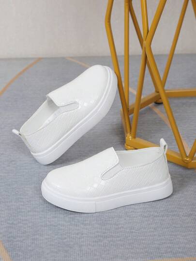 1 par de zapatos planos blancos casuales, adecuados para niños y niñas, para primavera/otoño, para uso en el campus