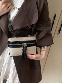 1 szt. Damska kontrastowa haftowana miękka zapinana na zamek błyskawiczny klapa modna kosmetyczka torebka na ramię crossbody