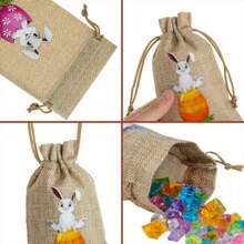 24pcs Easter Bunny Rope Gift Bags, Twine Party Favor Bags For Easter Egg Decoration And Gift Wrapping Supplies, For Mother's Day, Bridesmaid Gifts, Graduation Gifts, Birthday Gifts, Wedding Gifts