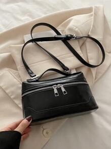 New Fashion Shoulder Bag, Versatile Diagonal Shoulder Bag, Mini Square Box Bucket Bag - Black - View 3