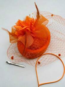 1pc Flower Feather Hair Accessory, Vintage Bridal Headpiece With Face Covering Net For Women's Party Gathering, Elegant Decoration Hat - Multicolor - View 10