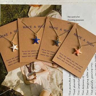 波西米亚蓝黑色可爱海星吊坠项链 女士多彩夏季时尚魅力项链珠宝礼物送给朋友