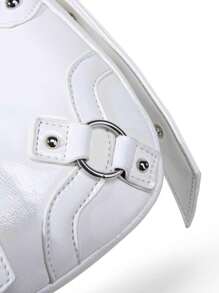 Damska torba na ramię w stylu koreańskim, biała, ze skóry PU, punkrockowo-gotycka metalowa klamra, odpowiednia dla studentów, dojazdów do pracy, prezentów na Halloween