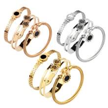 3-In-1 Set: Rhinestones Embedded Double LOVE Stainless Steel Bracelet, & Fashionable, With Romane Braided Steel Wire Bracelet Accessory, Great Gift
