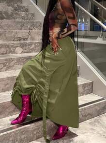 Summer/Spring Women's Saint Patrick Country Concert Outfit Long Fishtail Skirt With Eyelets And Ruched Details For A Unique Style