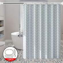 Simple Multipurpose Grey Grid Printed Waterproof Bathroom Shower Curtain Set, High-End Thick Shower Curtain And Shower Divider Curtain - Gray Grid - View 7