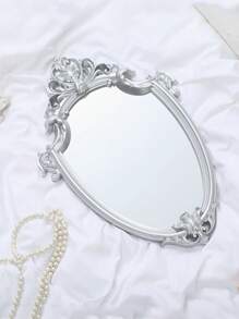 1 peça de ornamento decorativo assimétrico com padrão floral clássico europeu, pode ser pendurado ou colocado na mesa, espelho decorativo estilo palácio europeu para decoração de parede ou penteadeira - Ouro - Ver 8