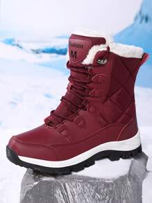 1双女士白色高帮雪地靴，2025冬季新款户外高帮雪地靴，女士保暖加厚踝靴，防滑雪地旅行黑色滑雪鞋