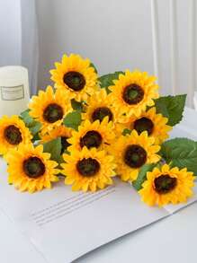 1PC/3PCS/5PCS Artificial Flowers Sunflowers Silk Gerbera Bouquets For Autumn Halloween Christmas Decorations Wedding Vase For Home Dining Room Bedroom Decorations, Festival Birthday Party Accessories, Wedding Venue Background Decoration Gifts Graduation