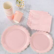 1 套 24 件淡粉色花卉一次性盘子、餐巾和杯子，适用于派对、生日、婚礼、野餐 - 淺粉色 - 查看 5