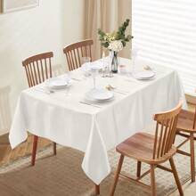 1pc Satin Party Tablecloth, Satin Tablecloth, Silky Tablecloth, Rectangular, Smooth Fabric Suitable For Wedding, Event, Party, Birthday Celebration, Dining Table Decoration - White - View 4