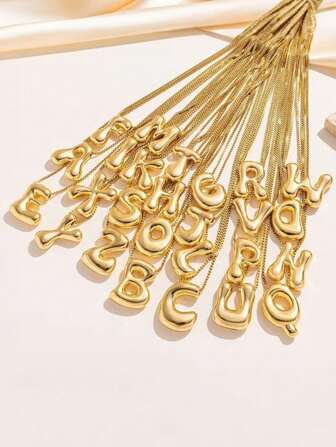 1 件个性化粗体 3D 金属字母吊坠项链，不对称形状不锈钢蛇形链，时尚醒目，适合女性