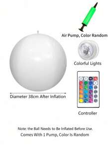 38cm Inflatable Waterproof Glowing Ball, Floating Pool Light With 16-Color Changing LED And Remote Control, Suitable For Outdoor Swimming Pool, Beach, Garden, Pond, Wedding, Party Decoration - 白色 - 查看 10